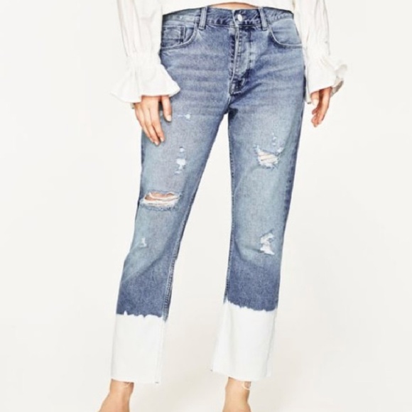 Zara Denim - ZARA Bleached Dip Dye Capri Jeans